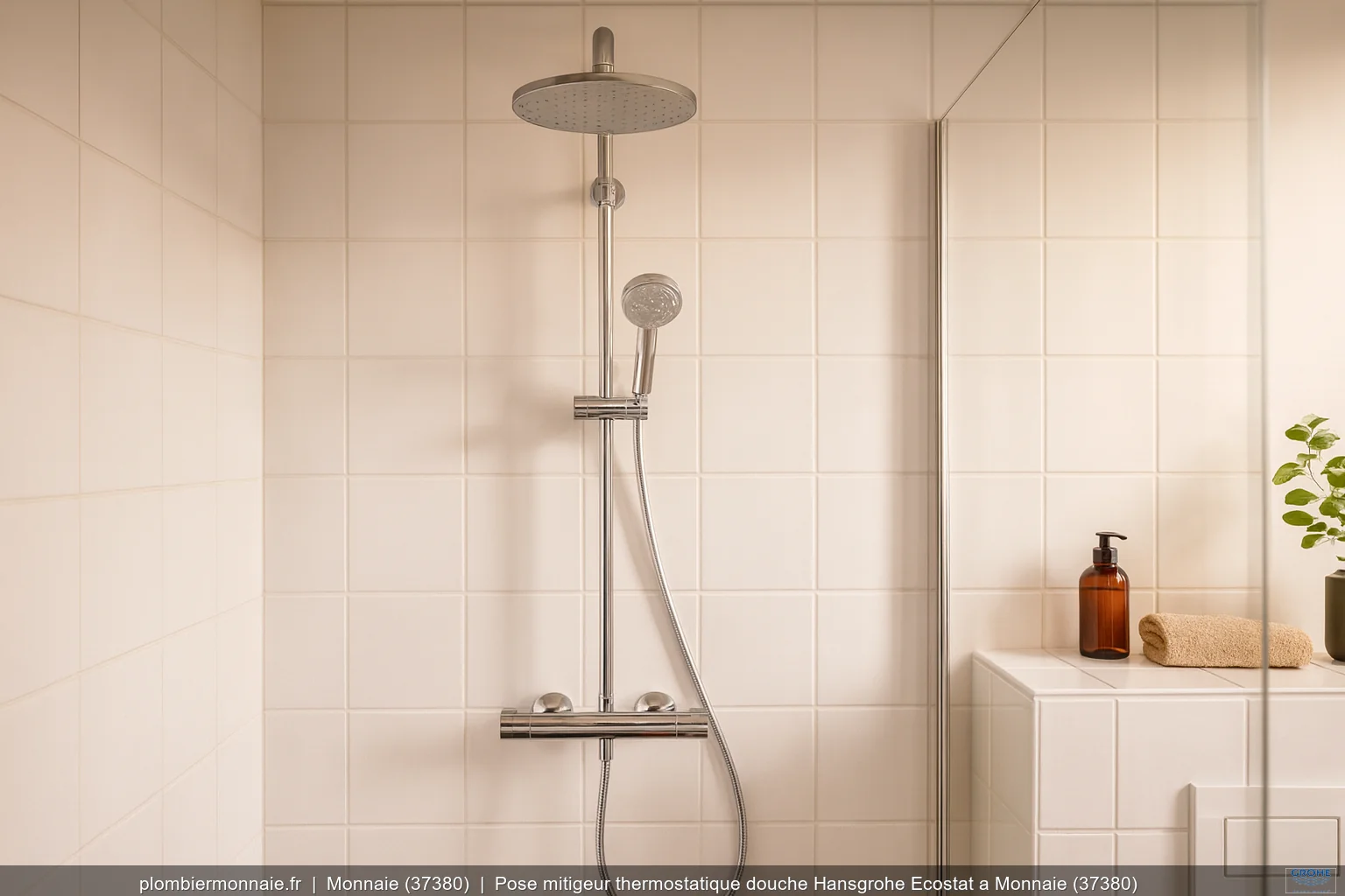 Pose mitigeur thermostatique douche Hansgrohe Ecostat a Monnaie (37380)
