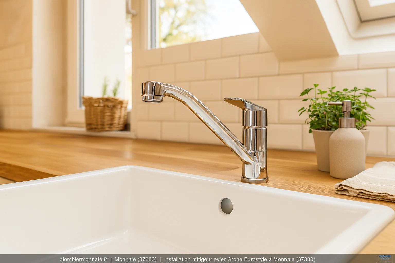Installation mitigeur evier Grohe Eurostyle a Monnaie (37380)